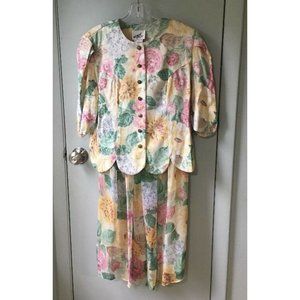 vintage MR MORT Size 6 floral skirt set jacket sheer skirt large flower